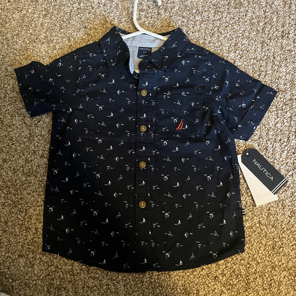Navy Sailboat Print Toddler Button Up